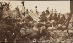 Machine gun in action, Bugaro, East Africa Campaign. Circa 1914-1918 - Winterton Collection of East African Photographs: 8-6-3