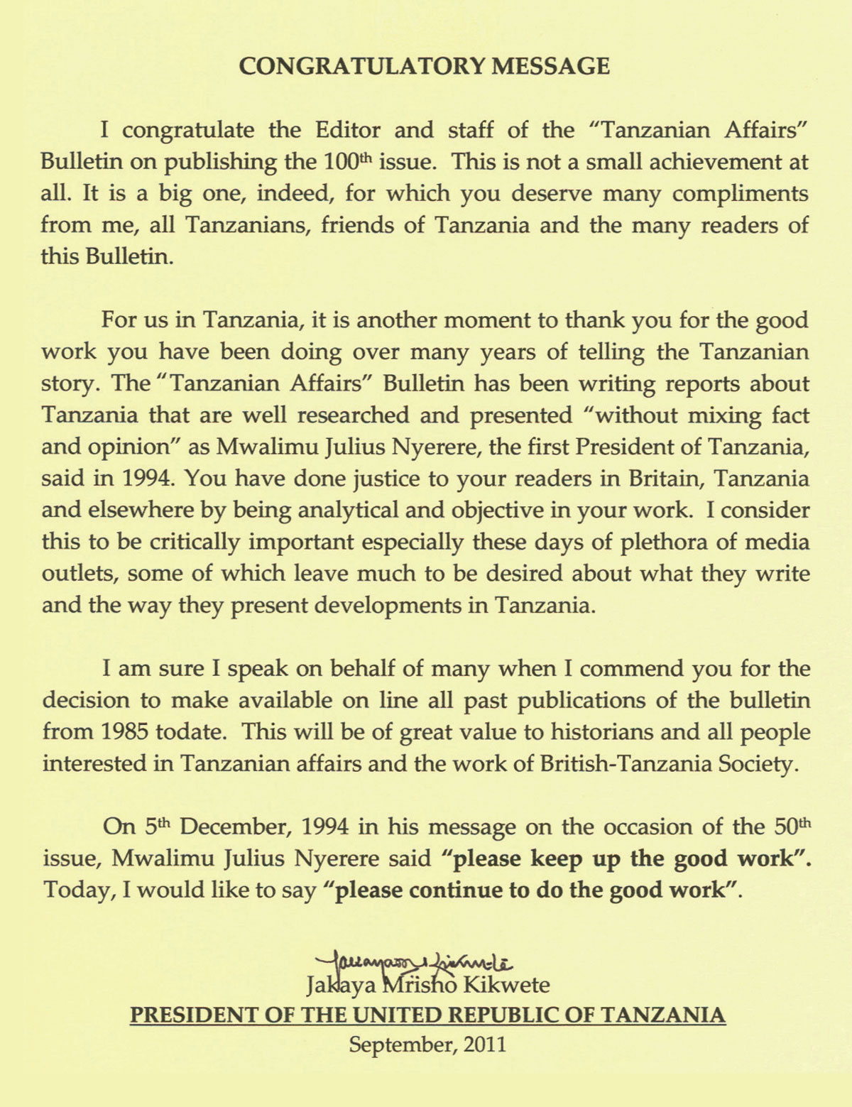 Tanzanian Affairs » Letters Tanzanian Affairs » Letters