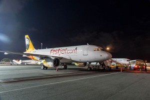 Fastjet FTZ1A (Airbus A319) shortly after landing in Dar es Salaam JNIA on its inaugural flight (Fastjet). 