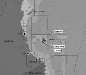 Map showing the Block 2 Licensing Area and locations of the gas discoveries Source: Statoil