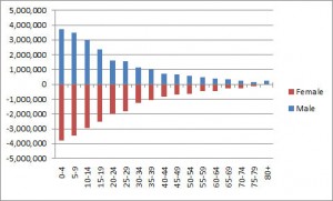 Graphic showing number of Tanzanians in different age groups (2012 census)