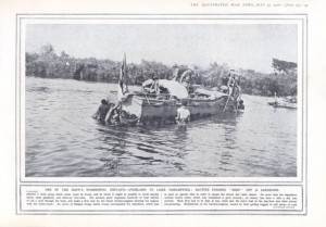 HMS Mimi on Lake Tanganyika being pushed off a sand bank - The Illustrated War News 1916 from www.africanbyways.co.za 