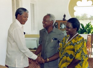 Nelson Mandela with President Nyerere and Mama Maria Nyerere during his visit to Tanzania after his release in 1990 (source http://ancarchives.org.za) 