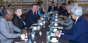 Prime Minister Kassim Majaliwa (fourth right) with Prime Minister Cameron at Lancaster House May 2016 (Photo: Prime Minister’s Office)