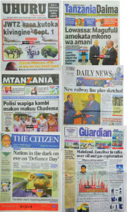 Selection of newspapers from Aug 30th, some referring to the planned Chadema protests on 1st September (images from millardayo.com) 